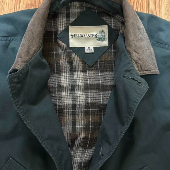 FieldMaster Suede Leather Collar Green Button Barn Chore Coat M - Picture 4 of 8